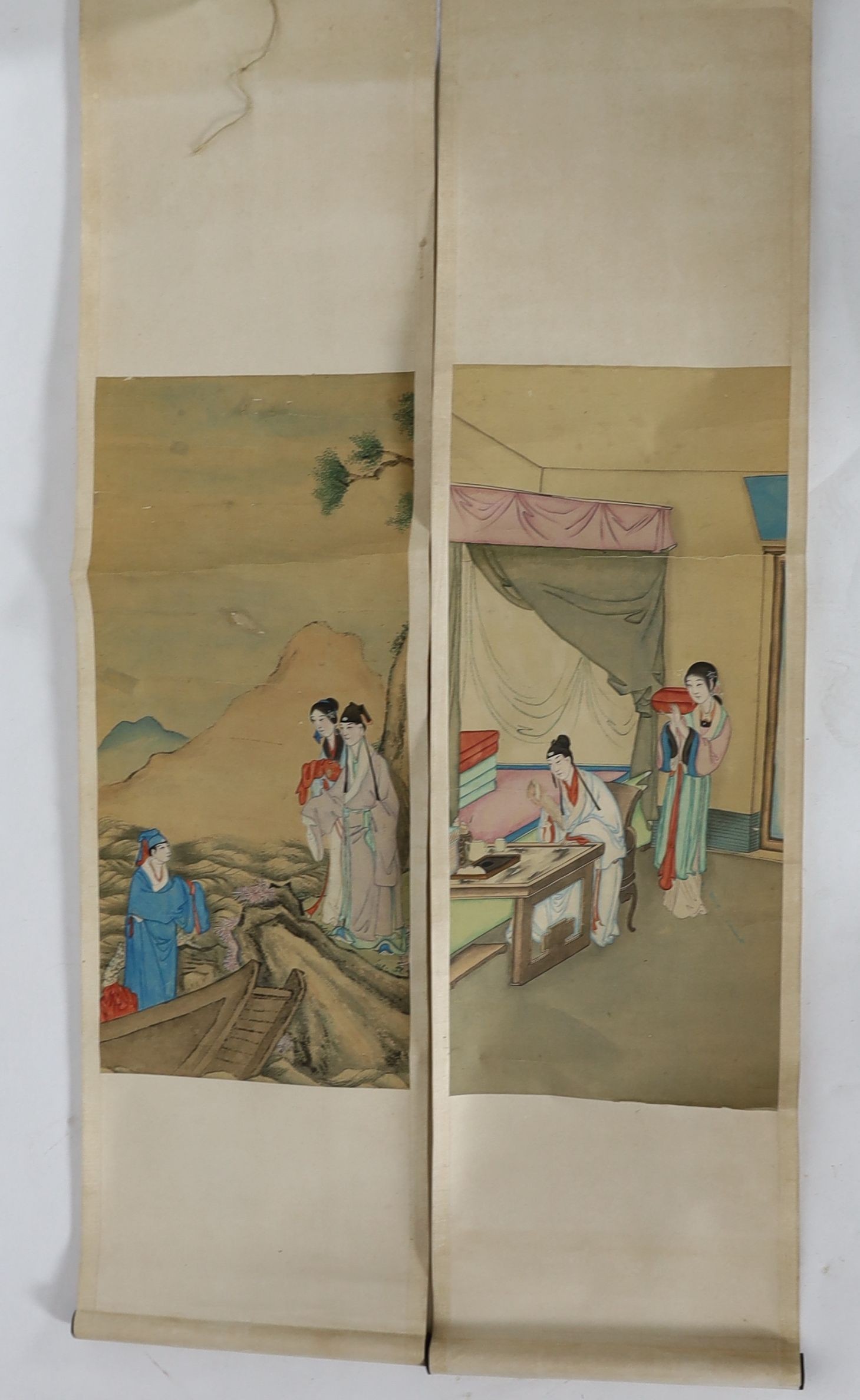 A pair of Chinese scrolls, watercolour on paper, late 19th/early 20th century, image cm x cm